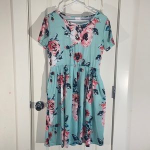 Blue Time Blue Floral Tshirt Dress w/ Pockets Size M